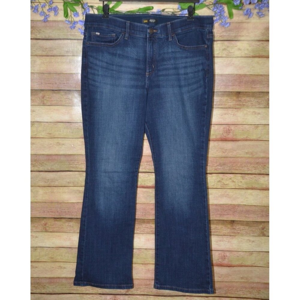 Lee Womens Dark Wash Regular Fit Boot Cut Mid Rise Flex Motion Jeans Size 18S
